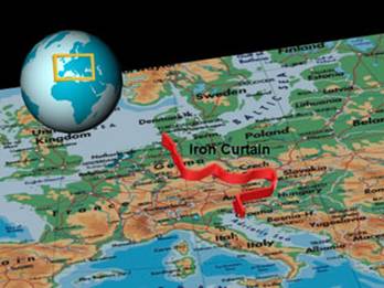 Map showing the geographic expanse of the Iron Curtain