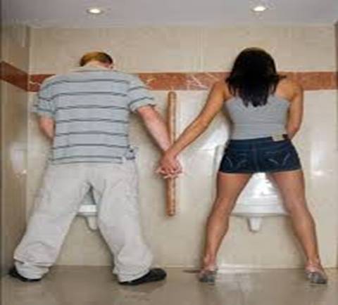 Image result for boy and girl shake hand at bathroom door?