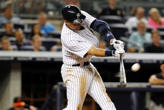 NEW YORK - AUGUST 31: Derek Jeter #2 of the New York Yankees bats against the Baltimore Orioles in a game at Yankee Stadium on August 31, 2012 in the Bronx Borough of New York City. (Photo by Jeff Zelevansky/Getty Images)
