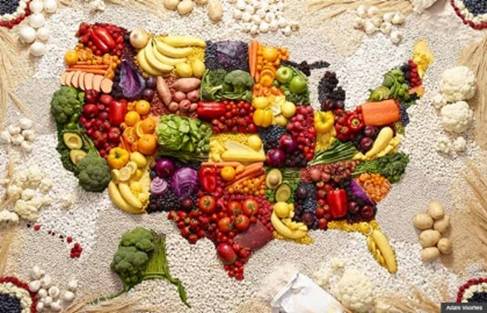 map of the united states made out of foods featured in the New American Diet